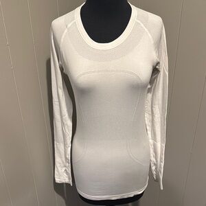 E.  Lululemon White Swiftly Tech Long-Sleeve Shirt Hip Length. Size 6.